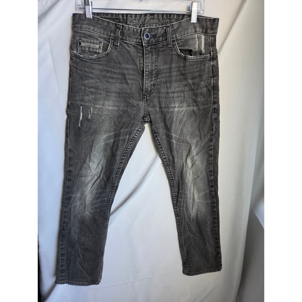 Calvin Klein Slim Jeans Mens Gray Dark Wash Slim Mid Rise Straight